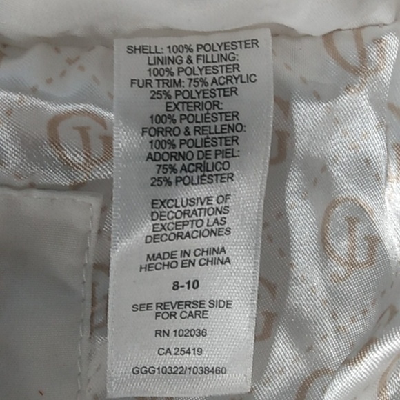 **GUESS**Girls Puffer Winter Coat With a Hoodie Size 8-10 White - Picture 9 of 14